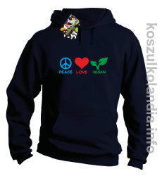 Peace Love Vegan - Bluza męska z kapturem granat