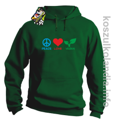 Peace Love Vegan - Bluza męska z kapturem zielona 
