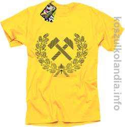 Pyrlik i żelazko znak górniczy herb górnictwa - Koszulka męska żółta 