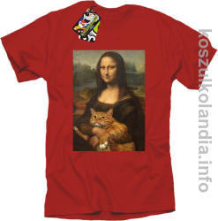 Mona Lisa z kotem - koszulka męska czerwona 