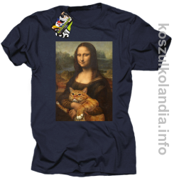 Mona Lisa z kotem - koszulka męska granatowa 