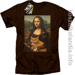 Mona Lisa z kotem - koszulka męska brązowa 