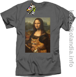 Mona Lisa z kotem - koszulka męska szara 