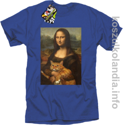 Mona Lisa z kotem - koszulka męska niebieska 
