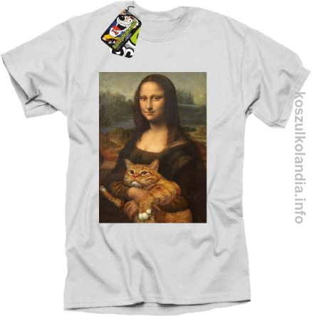Mona Lisa z kotem - koszulka męska biała 