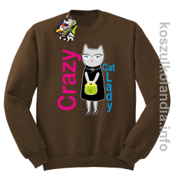 Crazy CAT Lady - Bluza męska standard bez kaptura brąz 