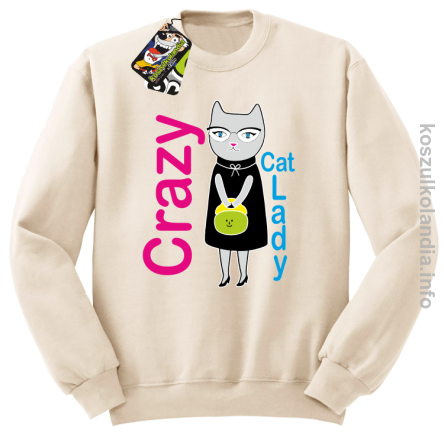 Crazy CAT Lady - Bluza męska standard bez kaptura beżowa 