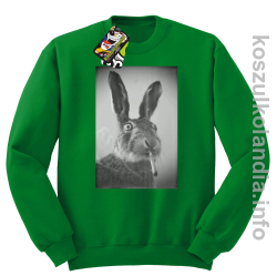 Zając z cygaretem - Bluza standard bez kaptura zielona 