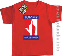 Tommy Middle Finger - koszulka dziecięca - czerwona