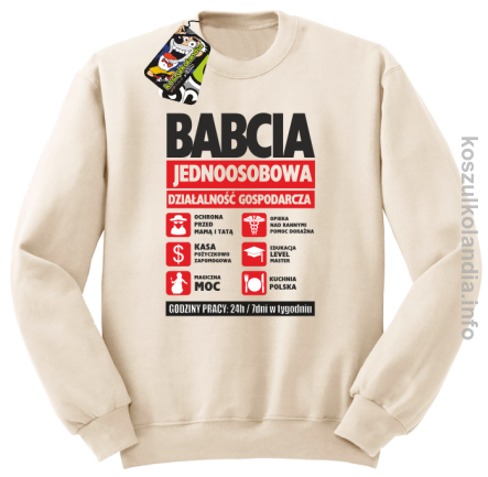 BABCIA - Jednoosobowa działalność gospodarcza - Bluza standard bez kaptura beżowa 