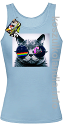 Kot w okularach tęczowo - kotowych - top damski - błękitna