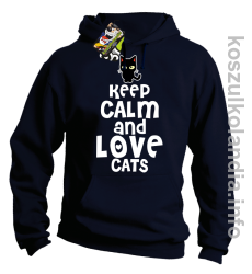 Keep Calm and Love Cats Black Filo - Bluza męska z kapturem granat
