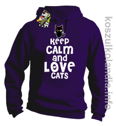 Keep Calm and Love Cats Black Filo - Bluza męska z kapturem fiolet 