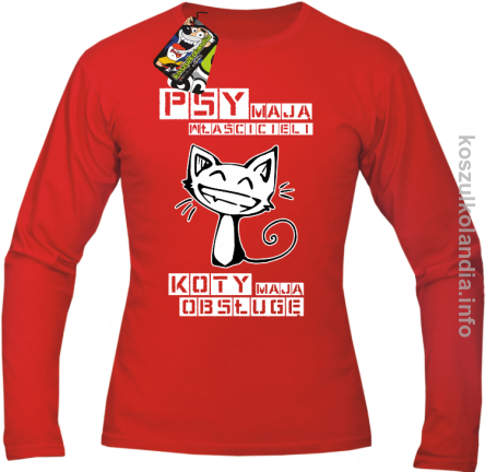 Psy mają właścicieli, koty mają obsługę - Longsleeve męski czerwony 