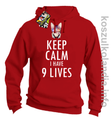 Keep Calm i Have 9 Lives Cat Disco - Bluza męska z kapturem czerwona 