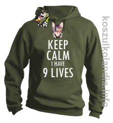 Keep Calm i Have 9 Lives Cat Disco - Bluza męska z kapturem khaki