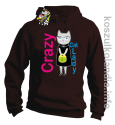 Crazy CAT Lady - Bluza męska z kapturem brąz 