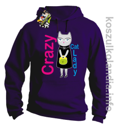 Crazy CAT Lady - Bluza męska z kapturem fiolet