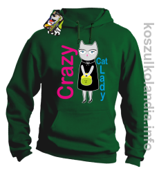 Crazy CAT Lady - Bluza męska z kapturem zielona 