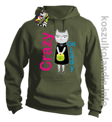 Crazy CAT Lady - Bluza męska z kapturem khaki