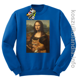 Mona Lisa z kotem - Bluza męska standard bez kaptura niebieska 