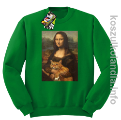 Mona Lisa z kotem - Bluza męska standard bez kaptura zielona 
