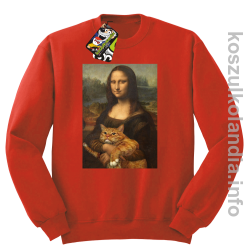 Mona Lisa z kotem - Bluza męska standard bez kaptura czerwona 