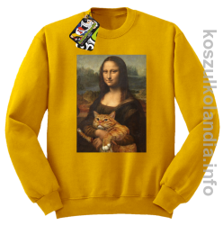 Mona Lisa z kotem - Bluza męska standard bez kaptura żółta 