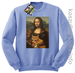 Mona Lisa z kotem - Bluza męska standard bez kaptura błękitna 
