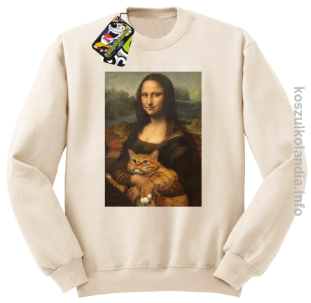 Mona Lisa z kotem - Bluza męska standard bez kaptura beżowa 