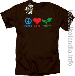 Peace Love Vegan - Koszulka męska brąz 