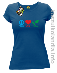 Peace Love Vegan - Koszulka damska niebieska 