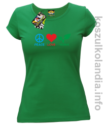 Peace Love Vegan - Koszulka damska zielona 