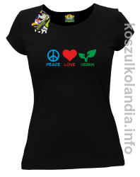 Peace Love Vegan - Koszulka damska czarna 
