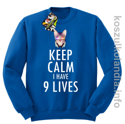 Keep Calm i Have 9 Lives Cat Disco - Bluza męska standard bez kaptura niebieska 
