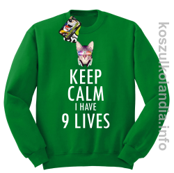 Keep Calm i Have 9 Lives Cat Disco - Bluza męska standard bez kaptura zielona 