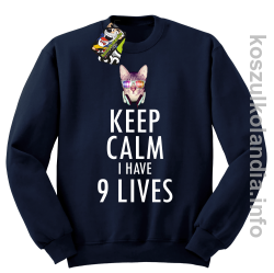 Keep Calm i Have 9 Lives Cat Disco - Bluza męska standard bez kaptura granat