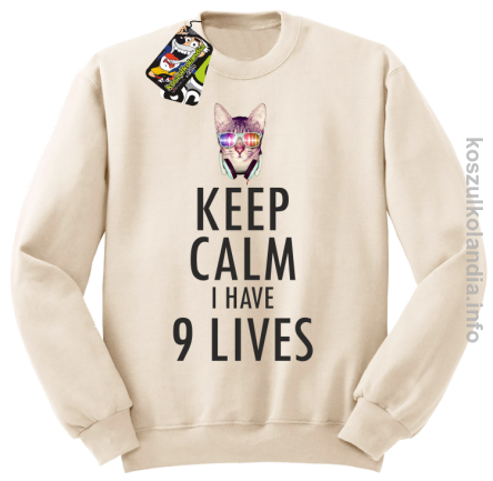 Keep Calm i Have 9 Lives Cat Disco - Bluza męska standard bez kaptura beżowa 