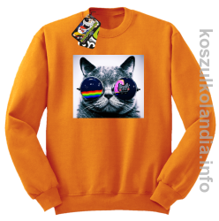 Kot w okularach tęczowo - kotowych - bluza z nadrukiem bez kaptura - pomarańczowy