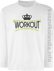 Workout shut the FUCKUP and train - longsleeve dziecięcy - biała