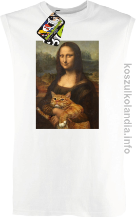 Mona Lisa z kotem - Bezrękawnik męski biały 