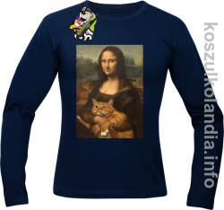 Mona Lisa z kotem - Longsleeve męski granatowy 