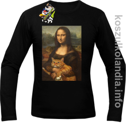 Mona Lisa z kotem - Longsleeve męski czarny 