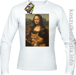 Mona Lisa z kotem - Longsleeve męski biały 