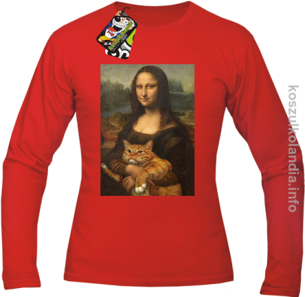 Mona Lisa z kotem - Longsleeve męski czerwony 