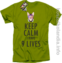 Keep Calm i Have 9 Lives Cat Disco - Koszulka męska kiwi
