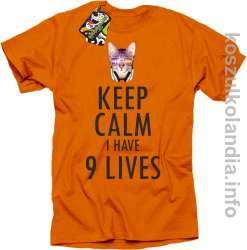 Keep Calm i Have 9 Lives Cat Disco - Koszulka męska pomarańcz 