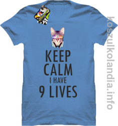 Keep Calm i Have 9 Lives Cat Disco - Koszulka męska błękit 