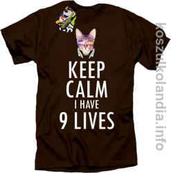 Keep Calm i Have 9 Lives Cat Disco - Koszulka męska brąz 