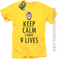 Keep Calm i Have 9 Lives Cat Disco - Koszulka męska żółta